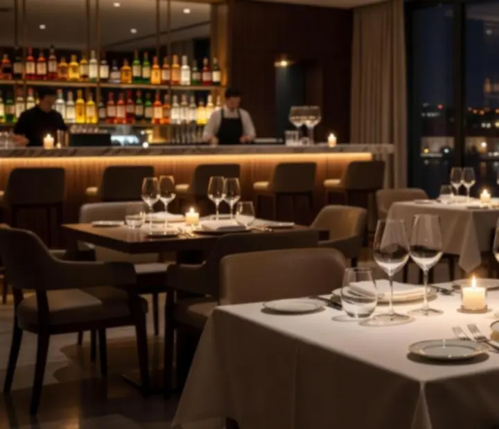 Intimní pražská restaurace se svíčkami, noblesním barem a večerní atmosférou.