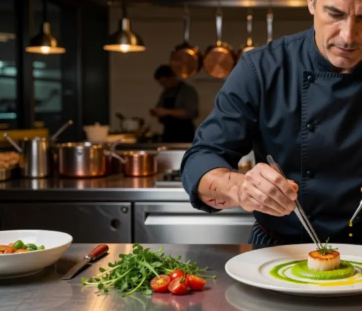 Executive chef restaurace Bohe Mora při práci v moderní kuchyni.