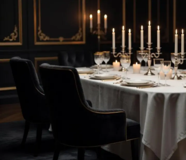 Candlelit soukromý salonek s prostřeným stolem v restauraci Bohe Mora